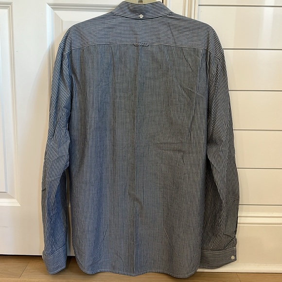 Vince men’s casual cotton button-down shirt in slate blue/ivory stripe, size XL - Picture 5 of 6